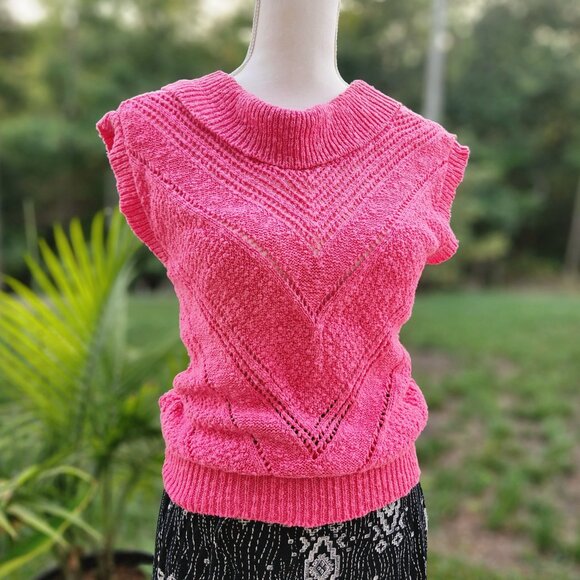 Vintage 80s Pink Short Sleeve Sweater – M - Picture 3 of 5